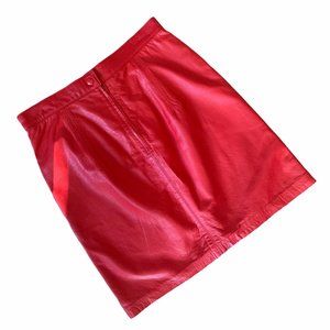 Vintage Cache Cherry Red Genuine Leather Skirt 8